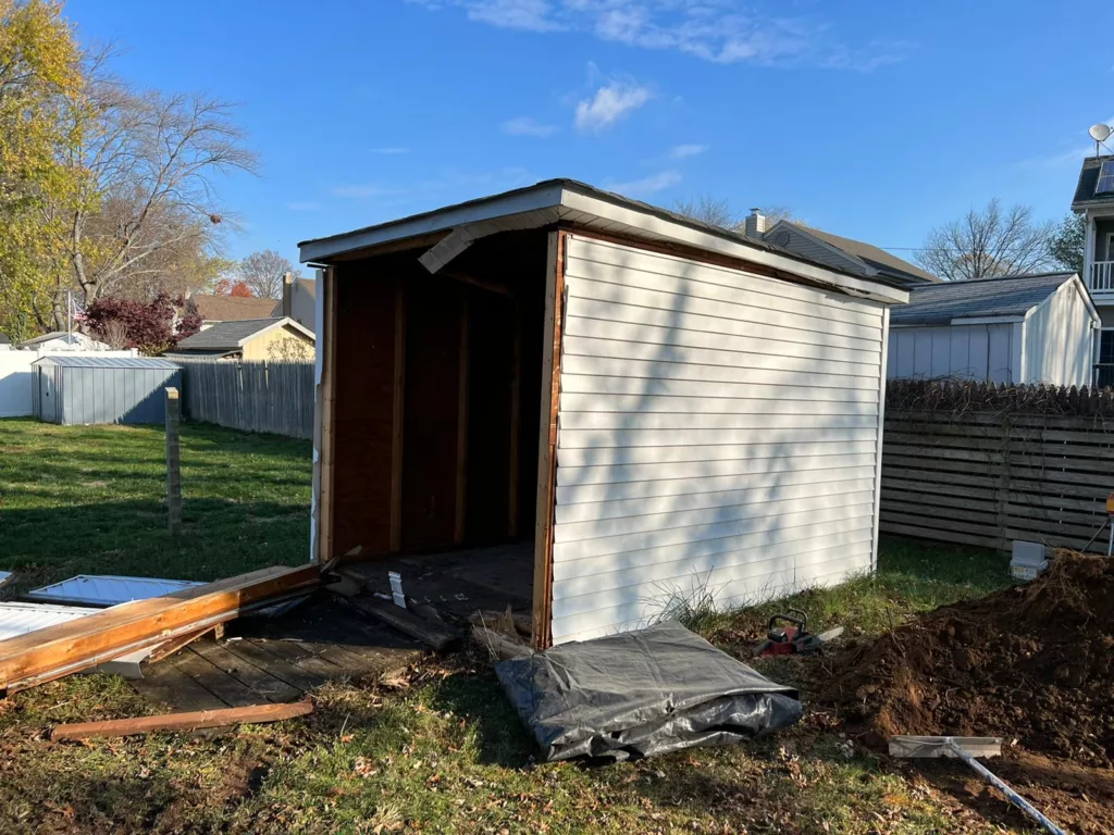 shed demo and gravel shed pad installation in edison nj