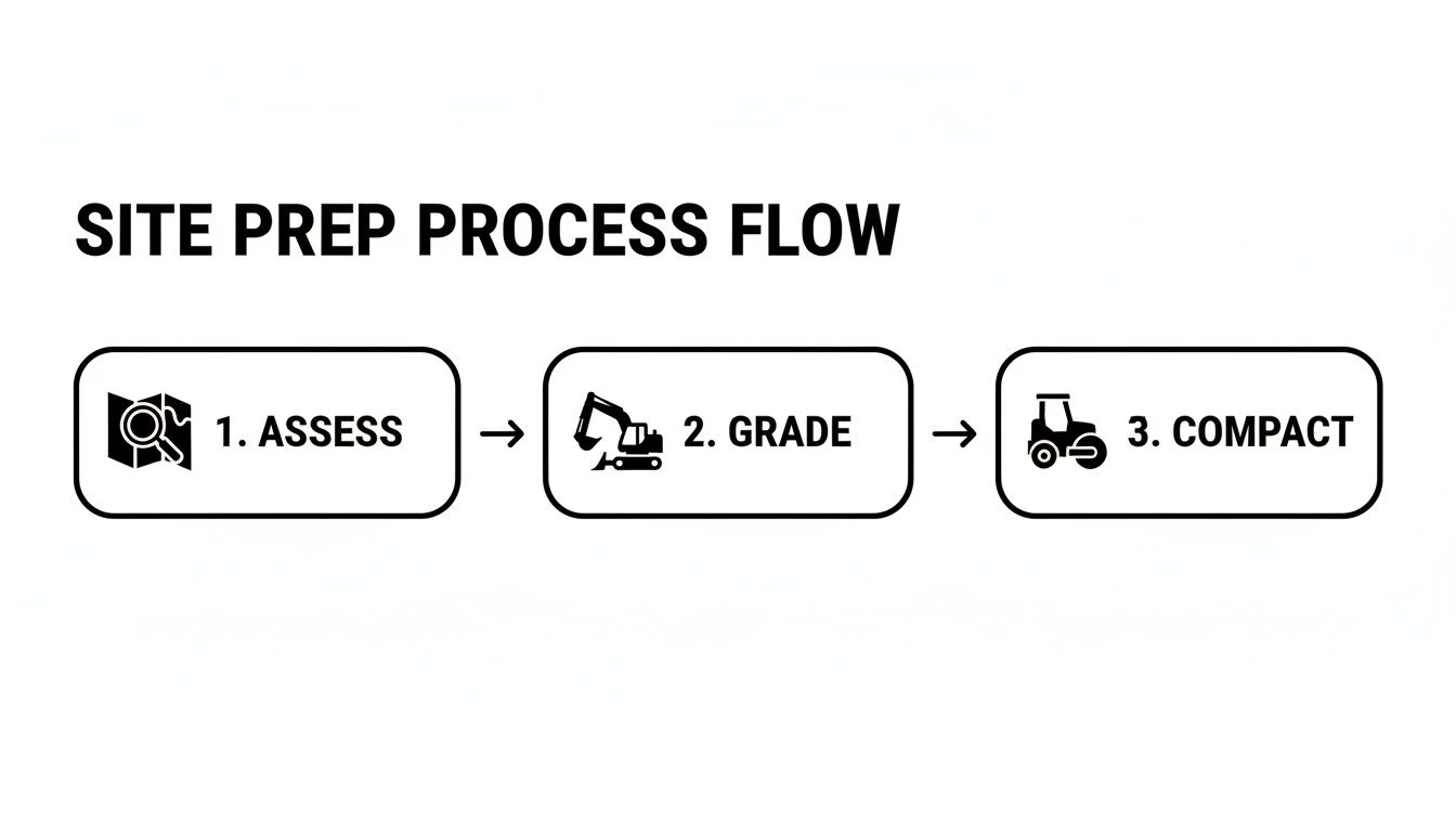 Shed Foundation & Anchoring Services in Lancaster, PA 4 A three-step site preparation process flow diagram showing assess, grade, and compact stages.