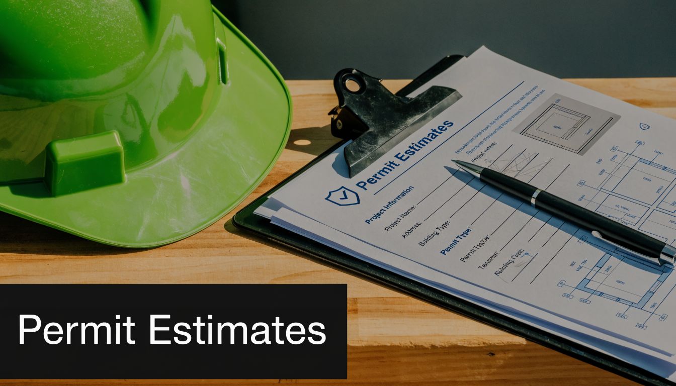 Concrete Foundation Contractors NJ: Your 2026 Guide 4 A construction hard hat beside a clipboard with a permit estimates form and a pen.