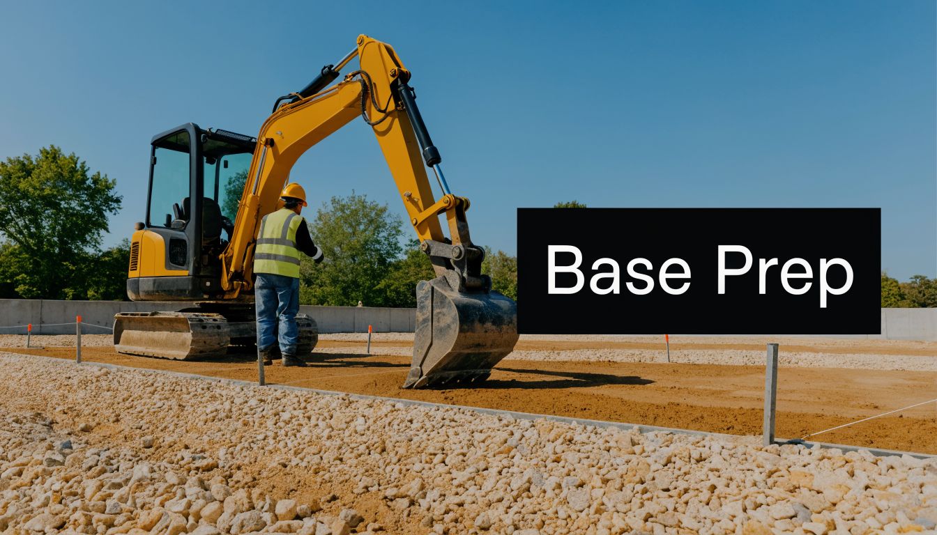 How to Build a Concrete Pad in PA, MD, DE & NJ 3 A construction worker operates a mini excavator to level ground for a concrete pad foundation project.
