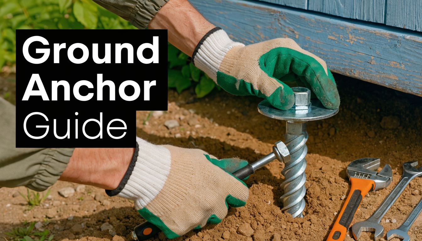 How To Secure Shed To Ground: Top Foundation Methods 4 A pair of gloved hands using a metal bar to twist a ground anchor into the soil.