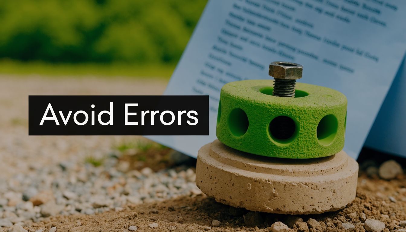 Hurricane Anchors For Sheds: Ultimate Protection Guide 5 A green and beige structural anchor component placed on the ground with the text Avoid Errors.