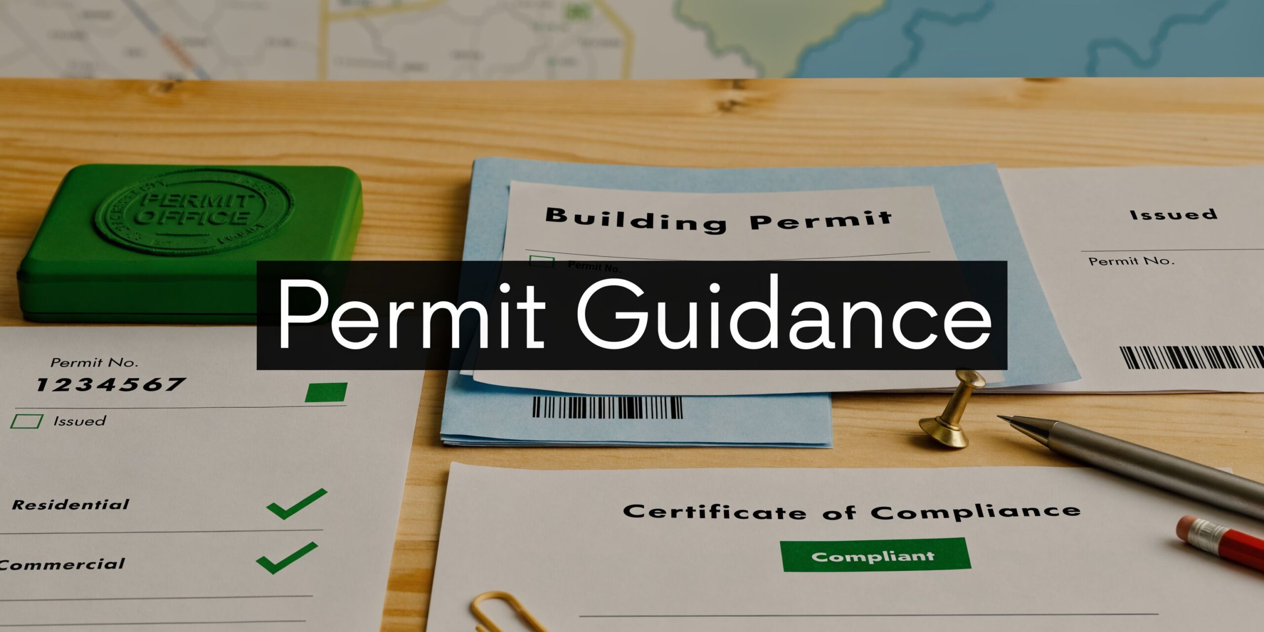 Outdoor Storage Shed Plan: A PA/MD/DE/NJ Guide for 2026 5 Paperwork including a building permit and certificate of compliance displayed on a wooden desk near a stamp.