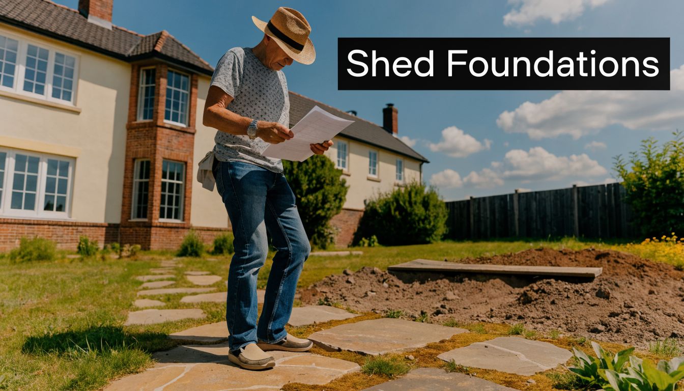 Pier Foundations for Sheds A PA & NJ Guide 2 An elderly man in a hat examines construction plans for a new shed foundation in his backyard.