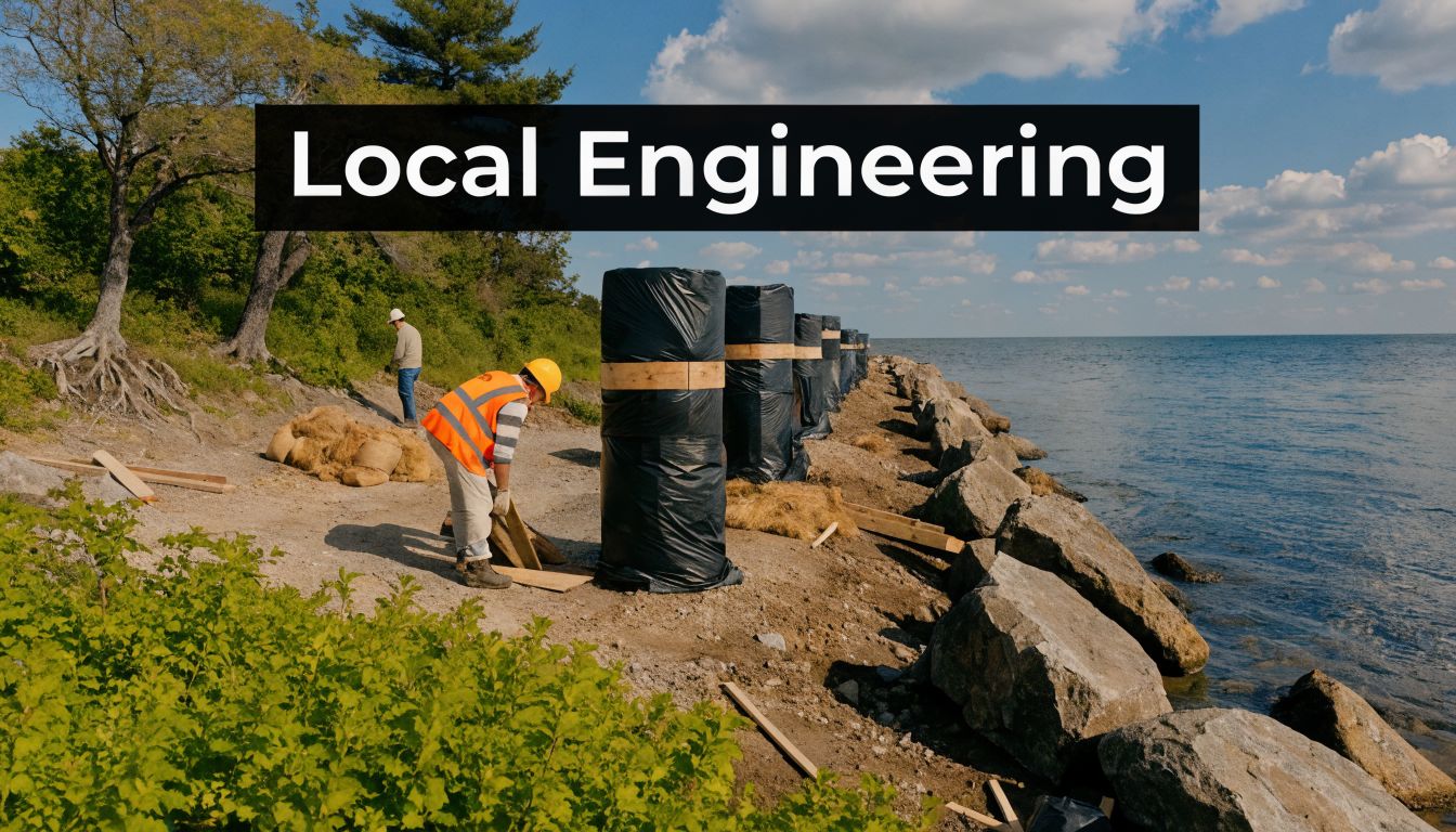 Pier Foundations for Sheds A PA & NJ Guide 5 Construction workers installing pier foundations for a shed project along a rocky shoreline next to the ocean.