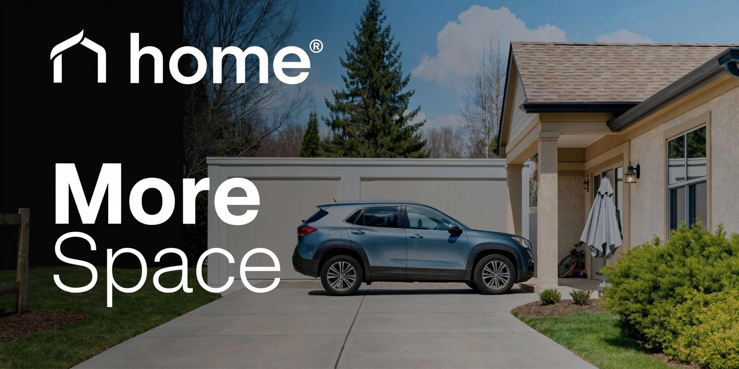 Prefab Detached Garages: A PA/MD/DE/NJ Guide 2 A sleek blue SUV parked in front of a modern prefab detached garage next to a house.