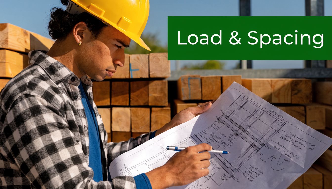 Optimal Shed Floor Joist Spacing for Your Project 3 A construction worker in a hard hat examines blueprints for a structural project outdoors.