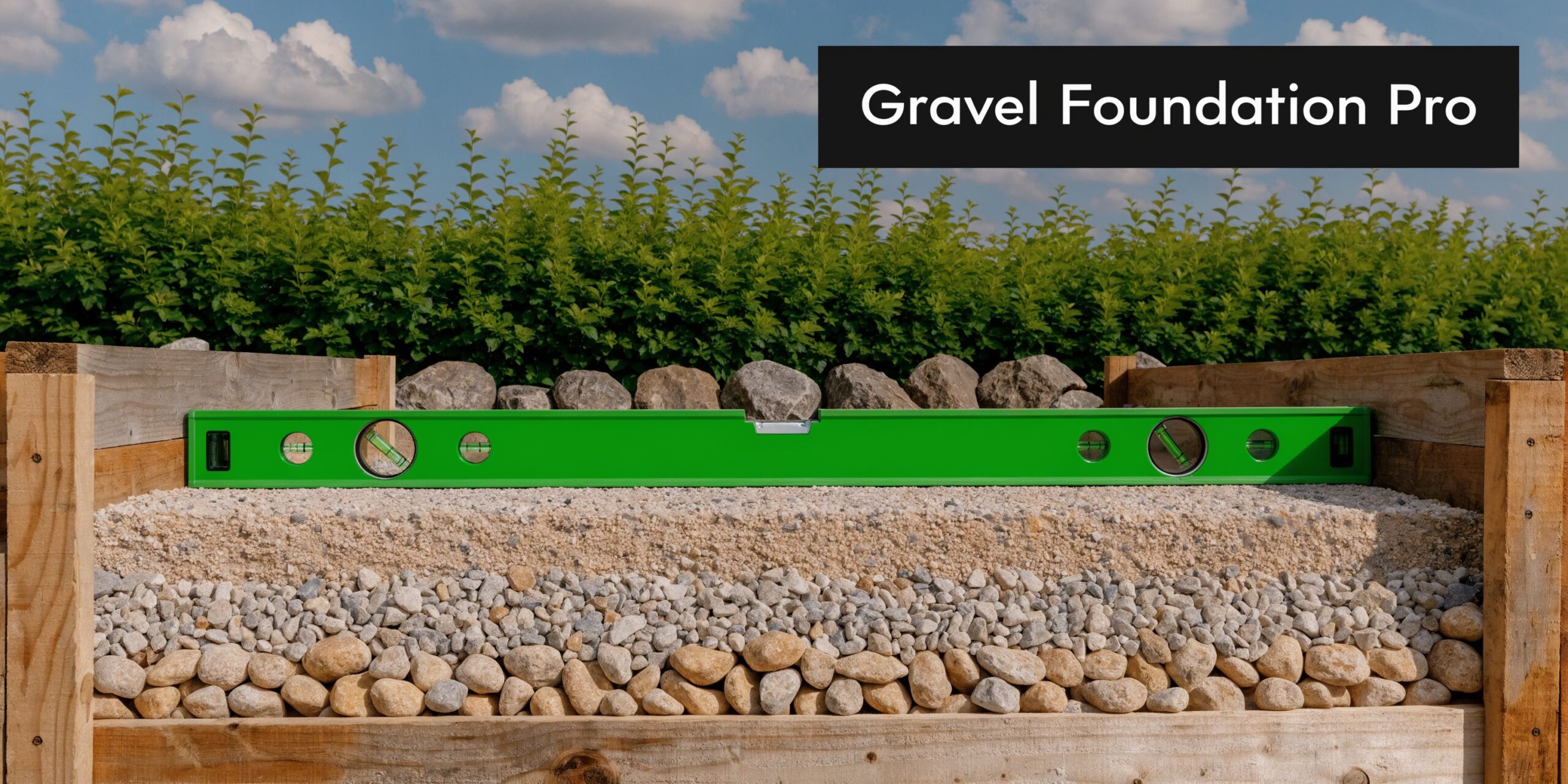 Steps for Sheds: A PA & MD Foundation Guide 2 A spirit level rests on a layered foundation of stones and gravel inside a wooden frame.