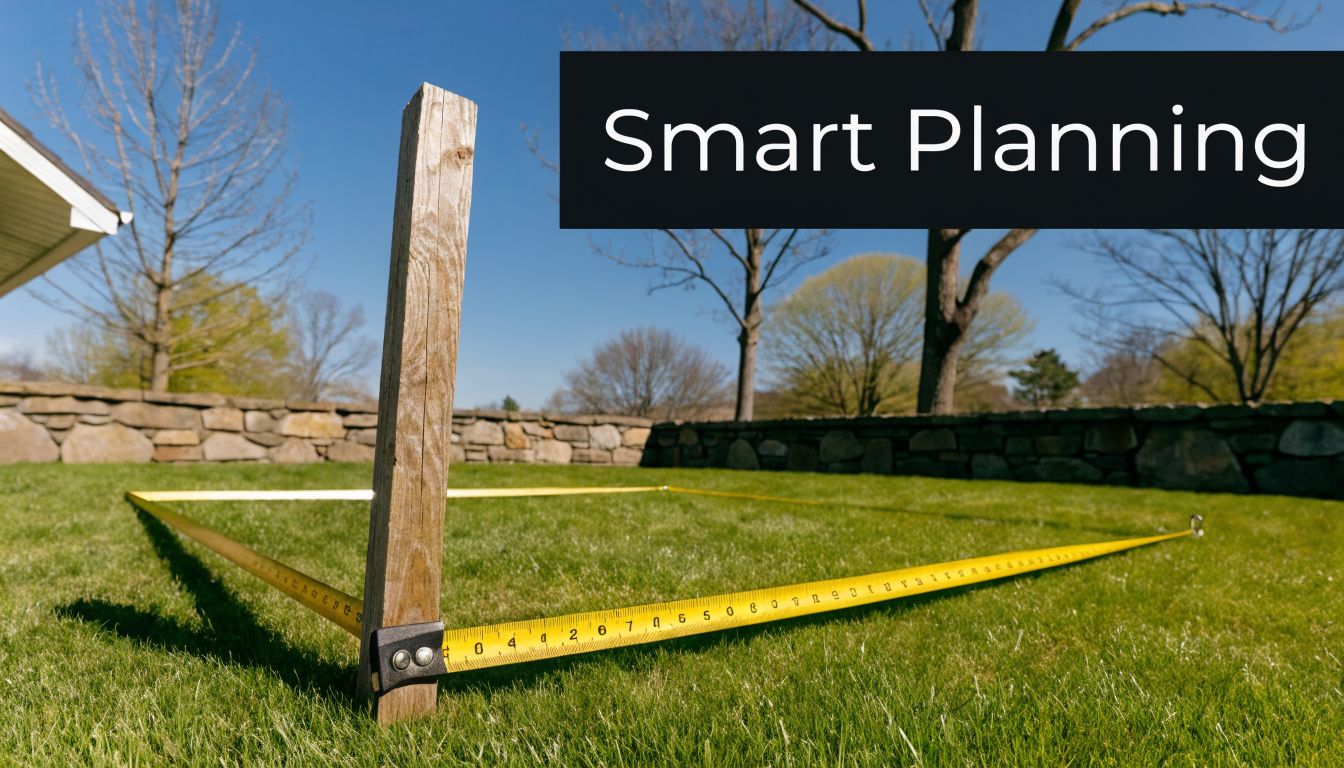 Concrete Pad Installation: A PA & MD Homeowner's Guide 2 A wooden stake and measuring tape set up on a lawn to plan a concrete pad installation.