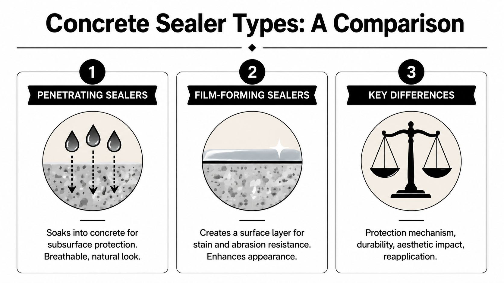 Concrete Slab Sealer: A PA Homeowner's Guide for 2026 2 A comparison infographic showing the difference between penetrating sealers and film-forming sealers for concrete surfaces.