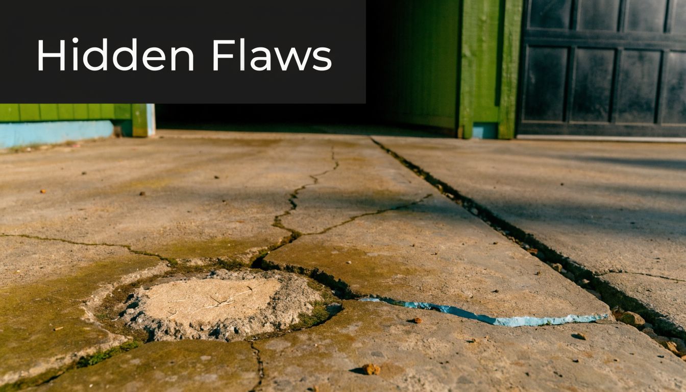 Garage Floor Kit vs Pro: A PA Contractor's Guide 3 A cracked concrete garage floor showing signs of structural damage and uneven surface conditions.