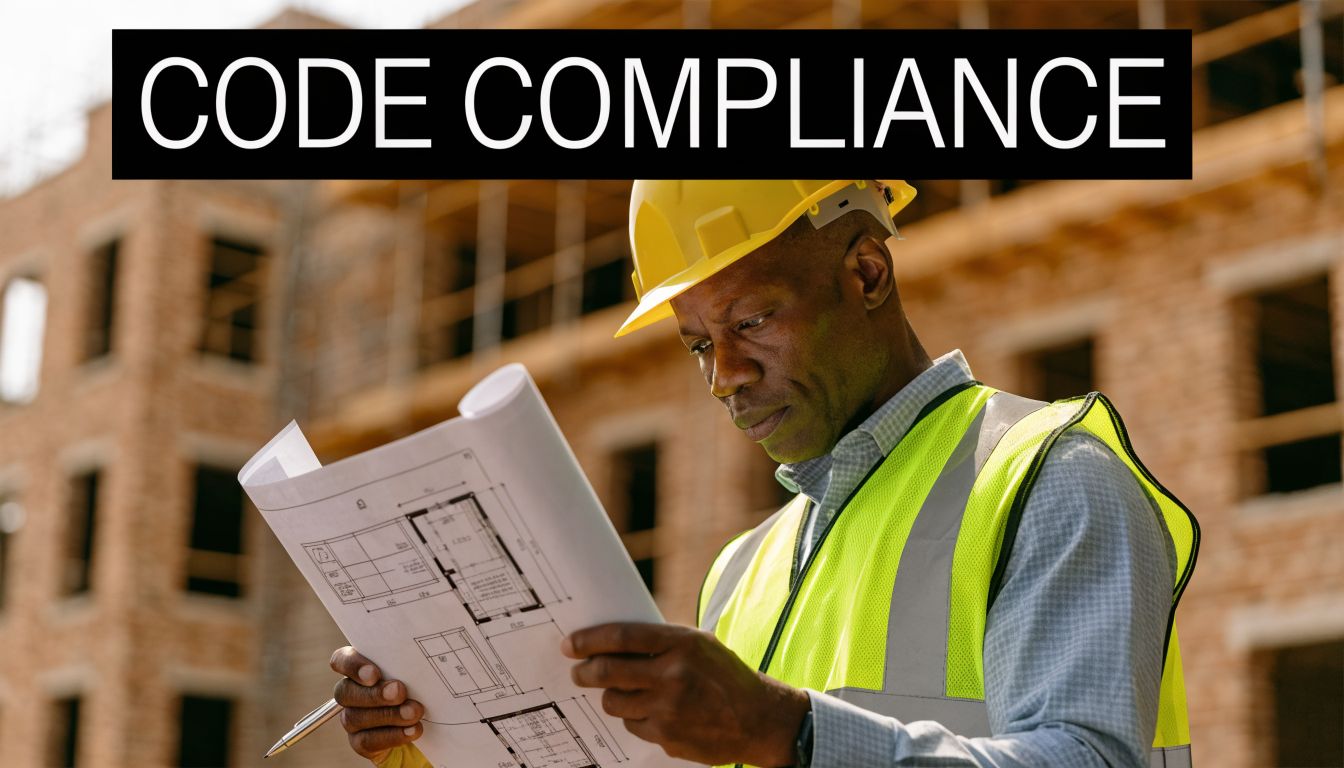 Garage Floor Vapor Barrier: Prevent Moisture Damage 3 A construction inspector in a hard hat and safety vest reviews building plans at a job site.