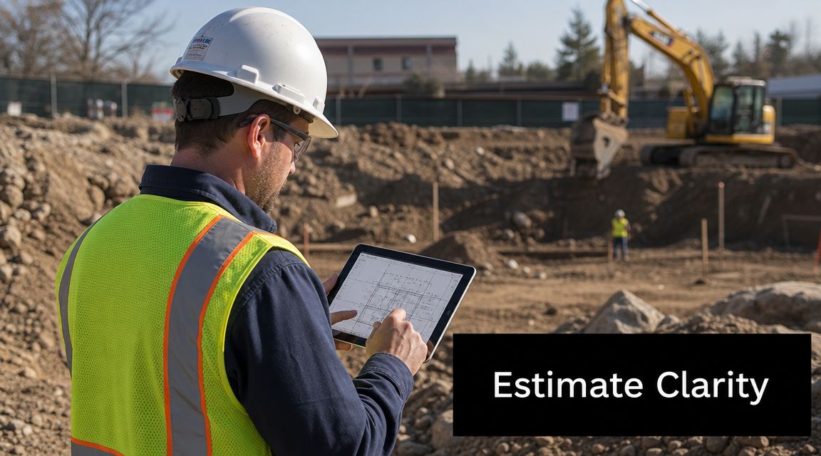 2026 Excavation Cost for Foundation: Expert Guide 2 A construction site engineer in a hard hat reviews foundation plans on a digital tablet