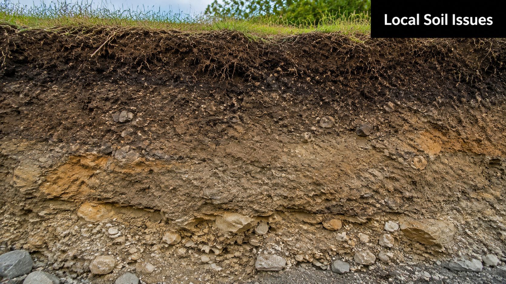 Soil Bearing Capacity: Solid Foundations in PA, MD, DE, NJ 3 A close-up view of a soil cross-section showing distinct layers of earth, sediment, and gravel.