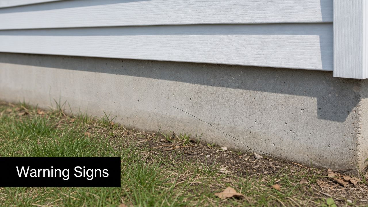 Structural Integrity Assessment: Secure Your Home 2 A close-up view of a hairline crack on a concrete house foundation exterior near the grass lawn.