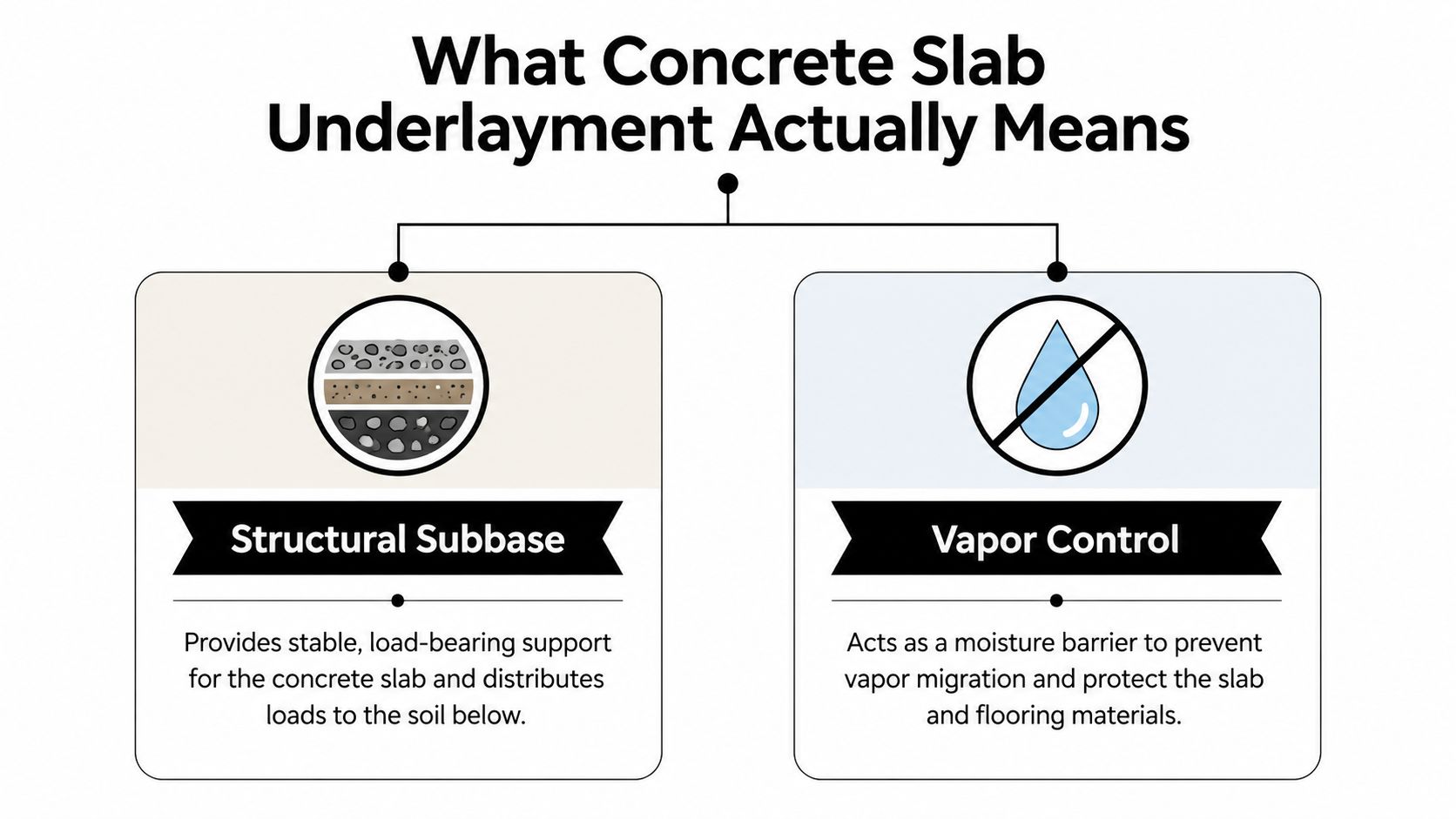 Concrete Slab Underlayment: A Homeowner's Guide 2 A diagram explaining that concrete slab underlayment consists of a structural subbase and a vapor control layer.