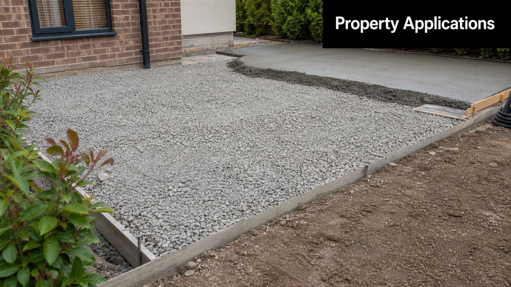 Recycled Concrete Aggregate: Benefits & Uses by Firm 3 A construction site showing a layer of recycled concrete aggregate being prepared for a new patio base.