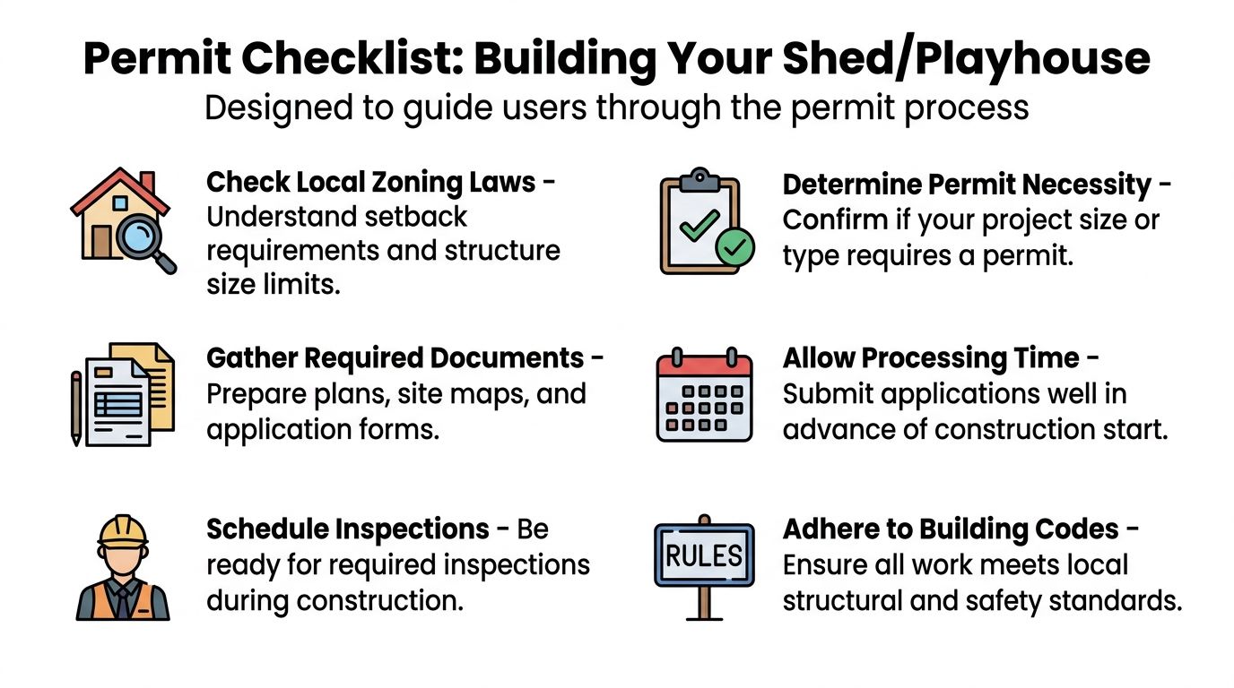 Shed and Playhouse Foundations in PA: A 2026 Guide 4 A checklist infographic outlining essential steps for obtaining permits to build a backyard shed or playhouse.