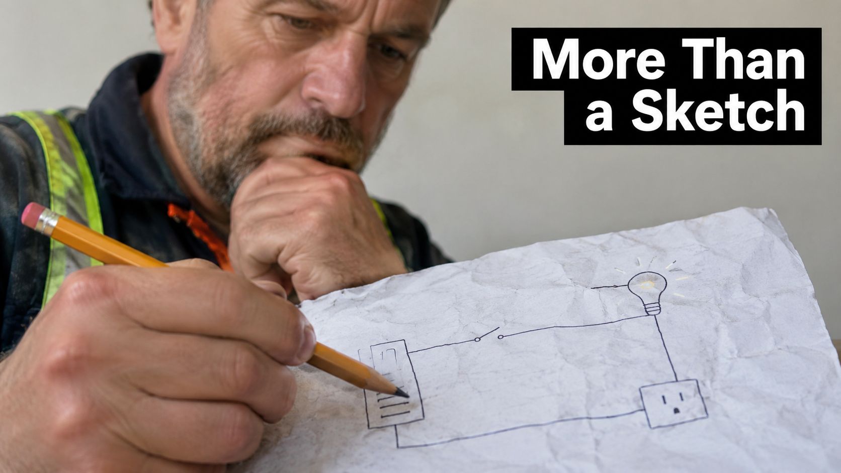 Basic Wiring Diagram for Shed: Safe Code Guide 2026 2 An experienced electrician thoughtfully examining and sketching a basic wiring circuit diagram for a lighting project.
