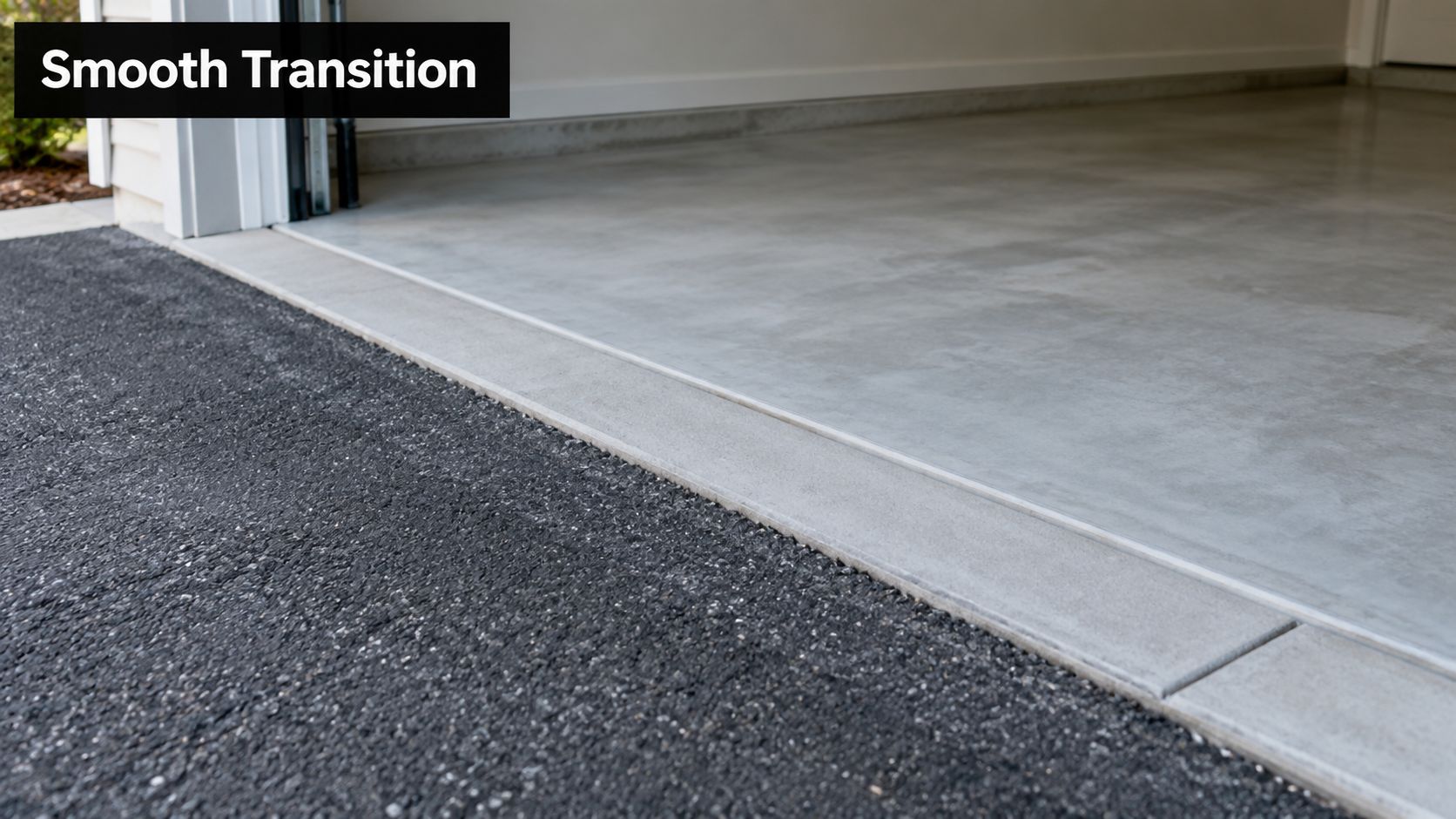 Concrete Garage Apron Guide for Pennsylvania Homeowners 2 A smooth transition between an asphalt driveway and a clean concrete garage floor at a residential home.